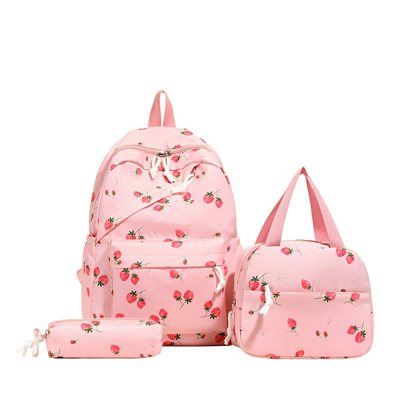 Backpack set with cheerful strawberry pattern and practical compartments Bowlift