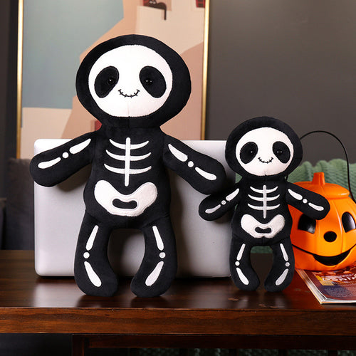 Soft Plush Skeleton Panda Sitting Cuddle Doll with Embroidered Bone Motif Bowlift
