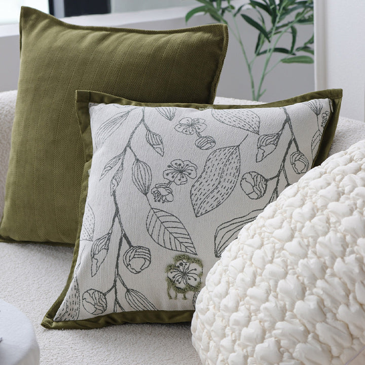 Decorative cushion made of cotton-linen with floral chenille tufting and concealed zipper Bowlift