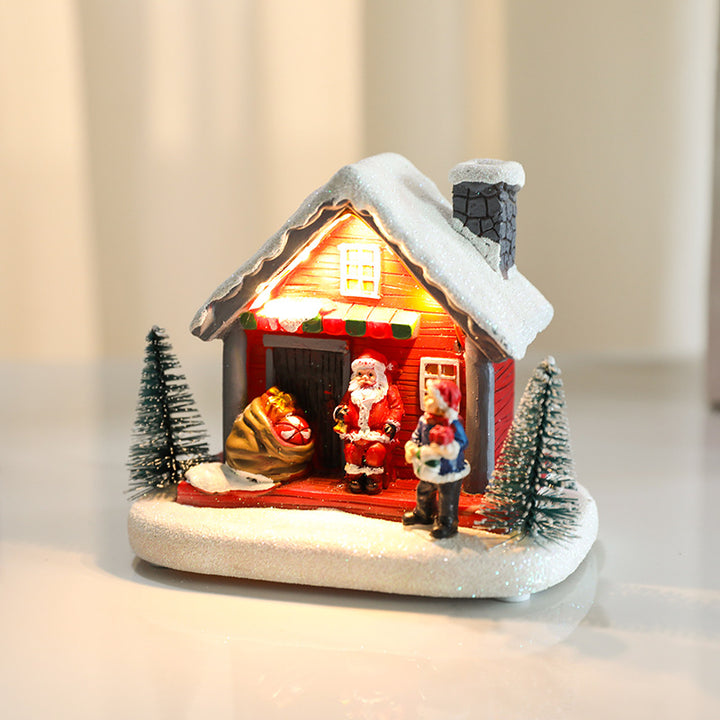 LED Illuminated Christmas Cottage Figurine Bowlift