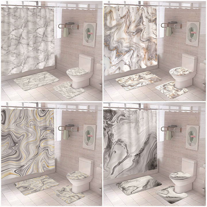 Elegant Marble Pattern Bathroom Mat Set Bowlift