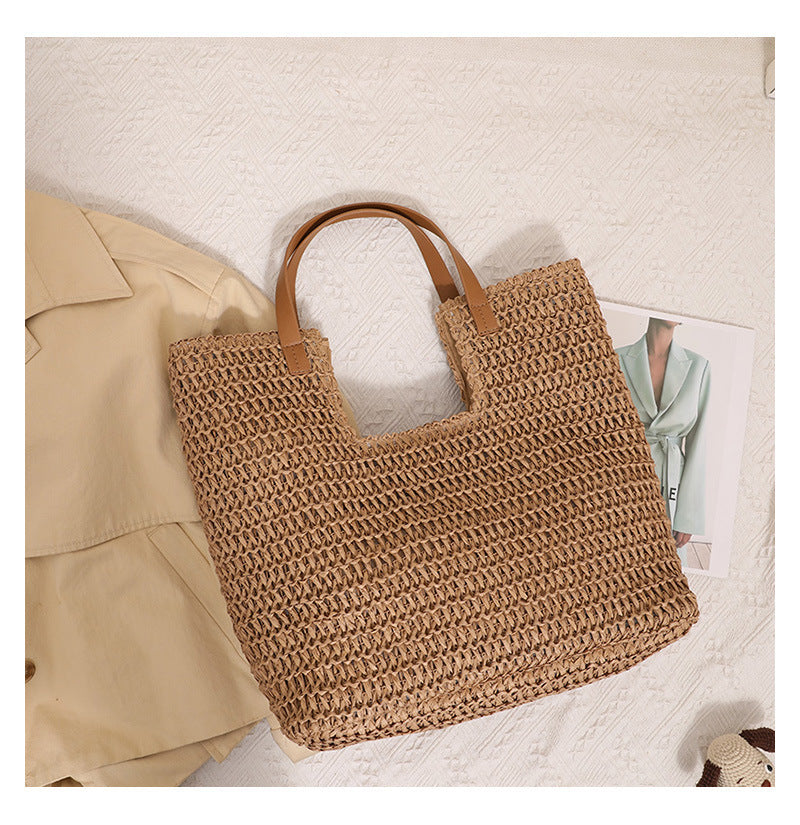 Elegant Woven Tote Bag with Sturdy Leather Handles Bowlift