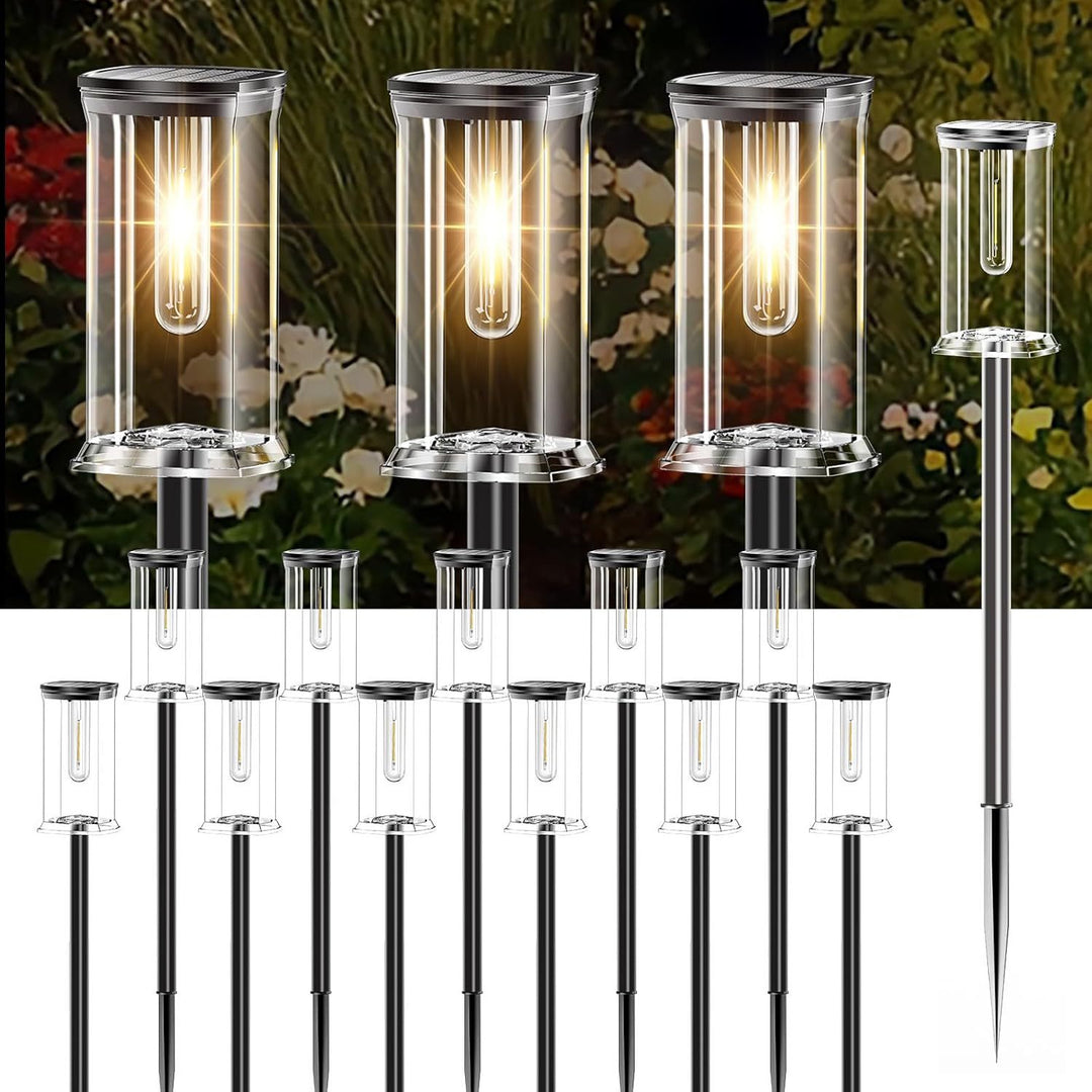 Solar stake lantern with integrated filament LED and weatherproof polycarbonate housing Bowlift
