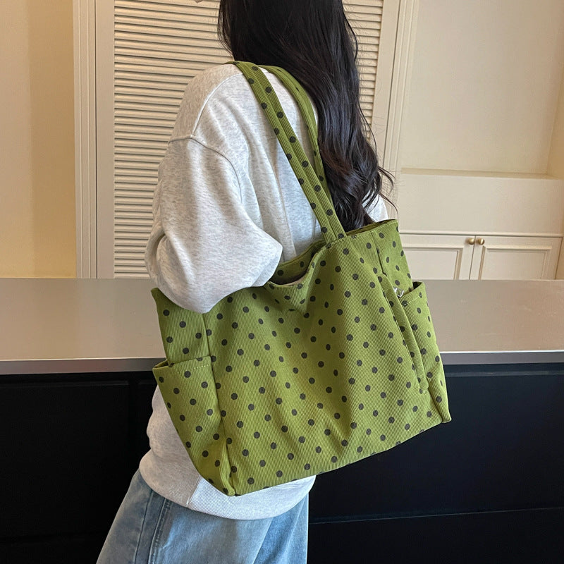 Spacious Polka Dot Canvas Tote Bag