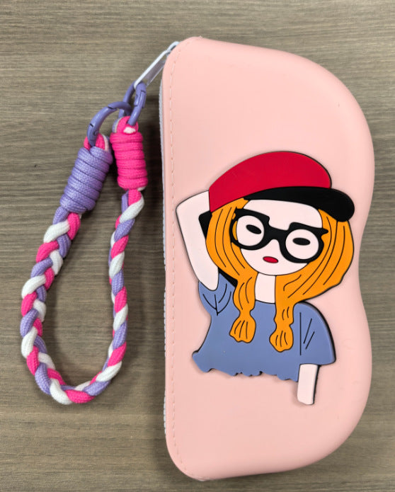 Molded silicone protective sunglasses case with paracord wrist strap and 3D floral eyewear applique Bowlift