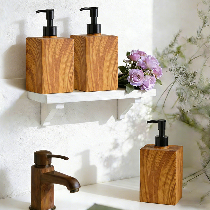 Wooden-Texture Rectangular Liquid Soap Dispenser with Pump Bowlift