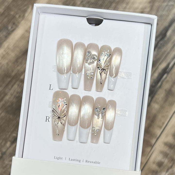 Elegant Stiletto Press-On Nail Set with Decorative Accents Bowlift