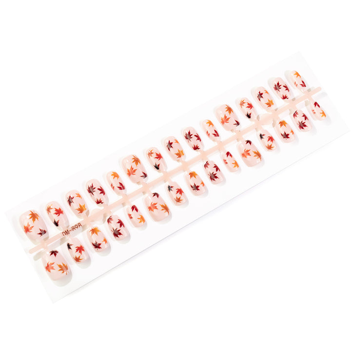 Manual Press-On Nail Art Set with Autumn Leaf Designs