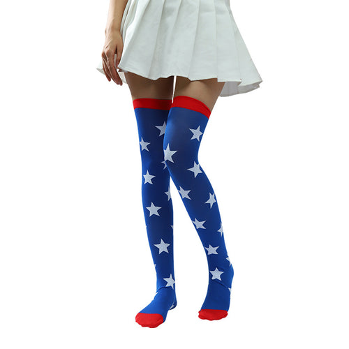 Ladies knee-high stockings with large star pattern, elastic finish and reinforced toe section Bowlift