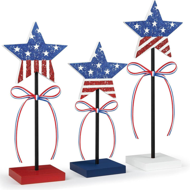 Unisex decorative table toppers made of wood with glittering star tops and ribbon Bowlift