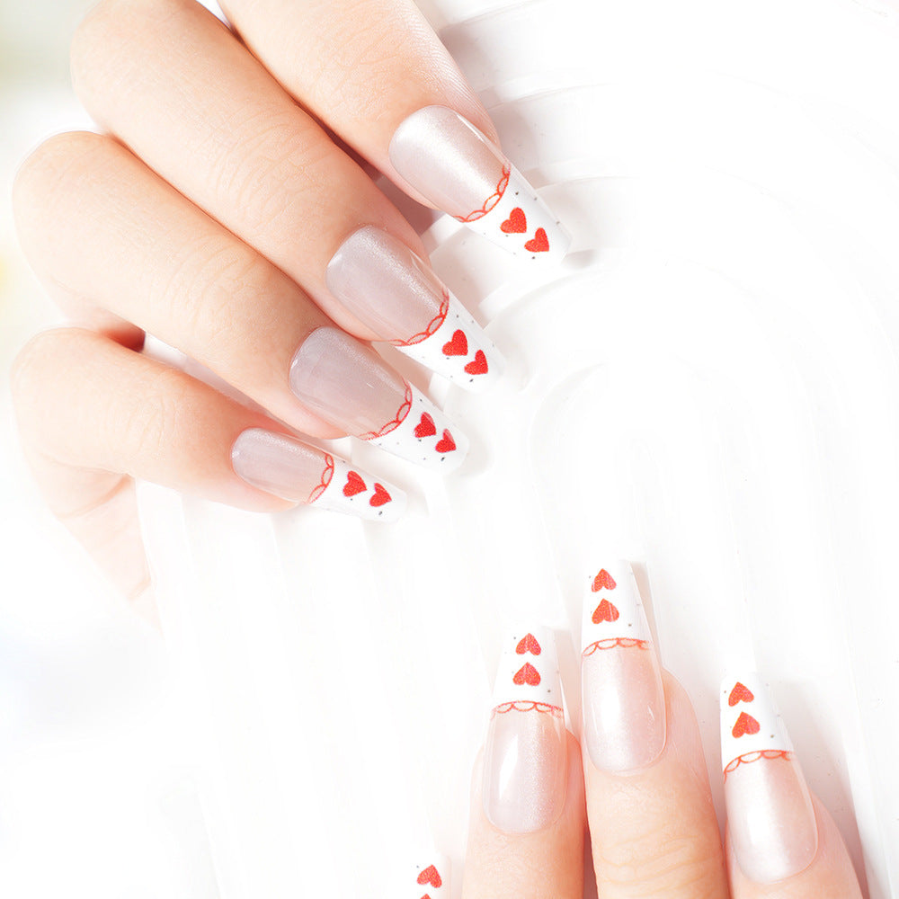 Romantic Heart-Themed Press-On Nail Set Bowlift