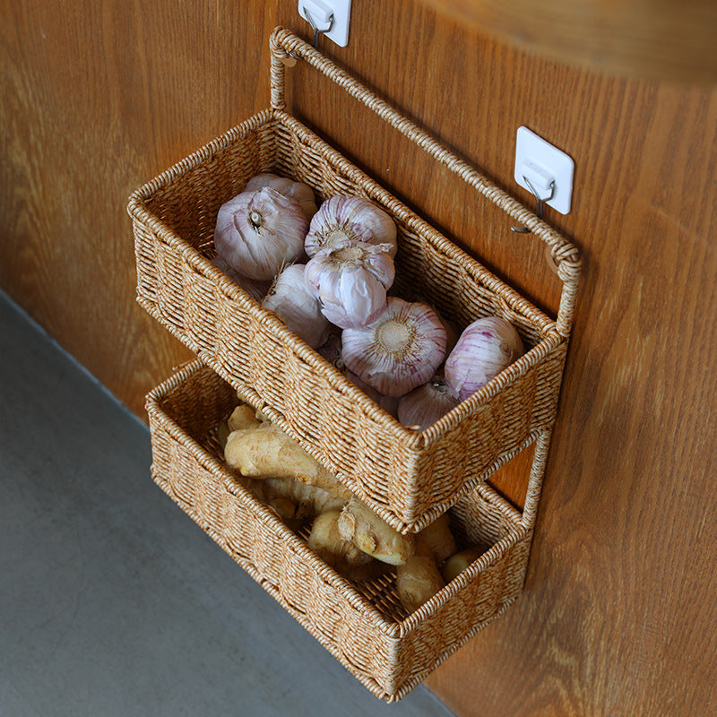 Double-Tier Woven Storage Basket with Handle Bowlift