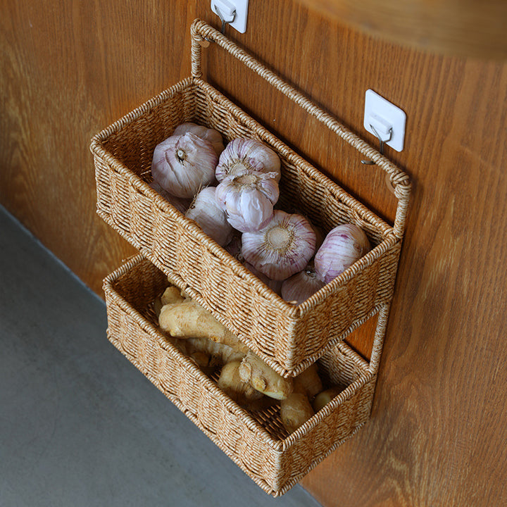 Double-Tier Woven Storage Basket with Handle Bowlift