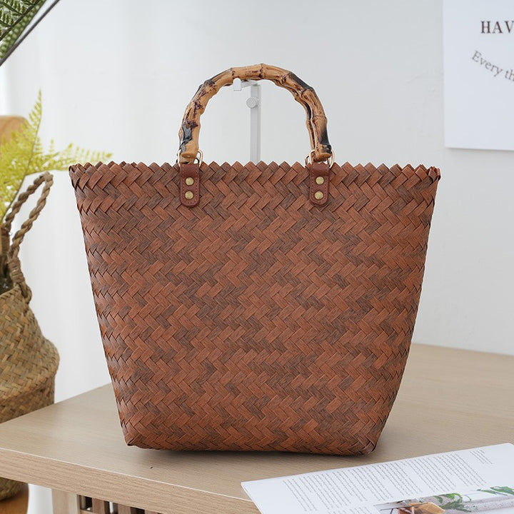 Bamboo Handle Bag Made of Braided Material Bowlift