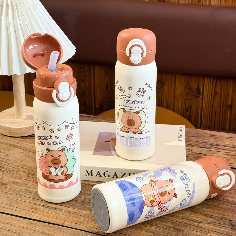Leak-proof stainless steel water bottle with cute capybara design Bowlift