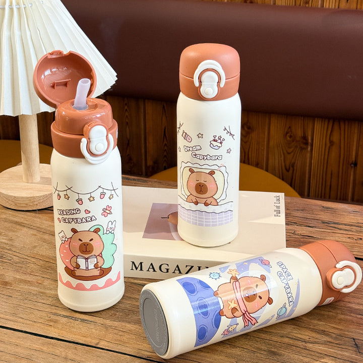 Leak-proof stainless steel water bottle with cute capybara design Bowlift