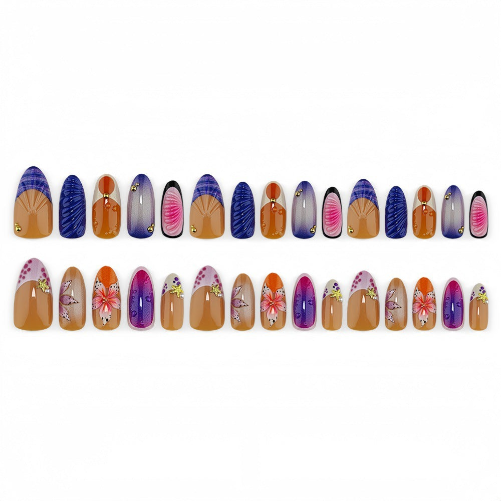 Artificial nails with colorful flower patterns Bowlift