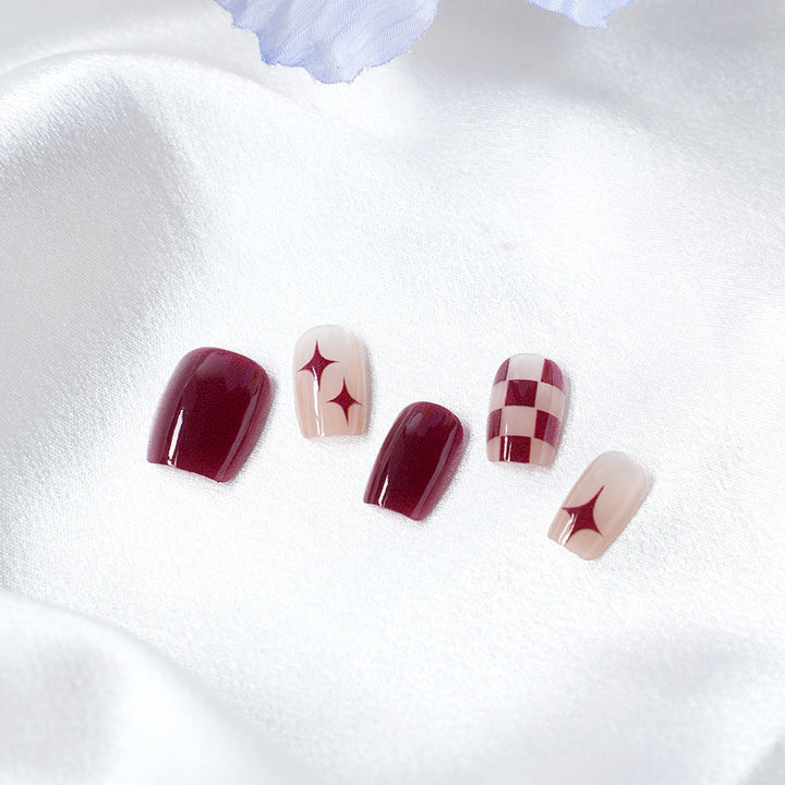 Artistic Press-On Nail Set with Unique Geometric Designs Bowlift
