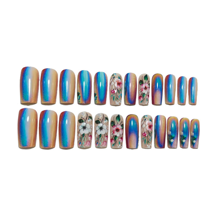 Artificial nails with floral and holographic accents Bowlift