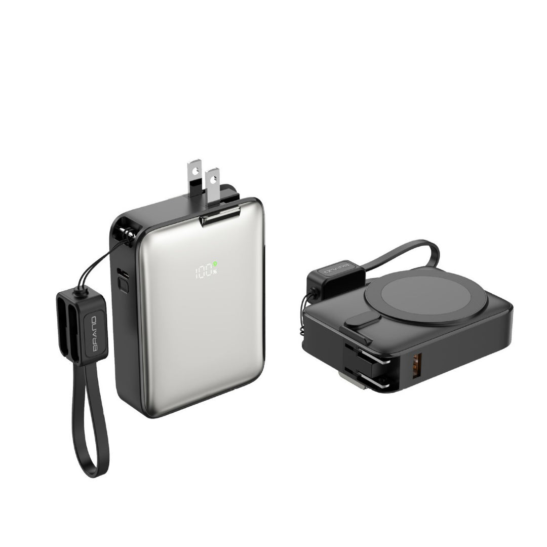 Portable power bank with integrated magnetic charger and smart LED display Bowlift
