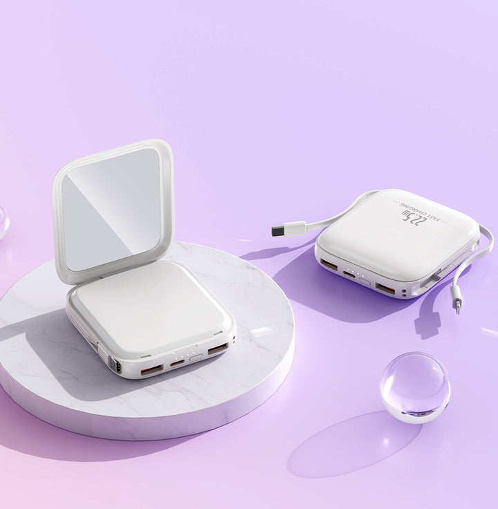 Portable cosmetic power bank with integrated mirror Bowlift