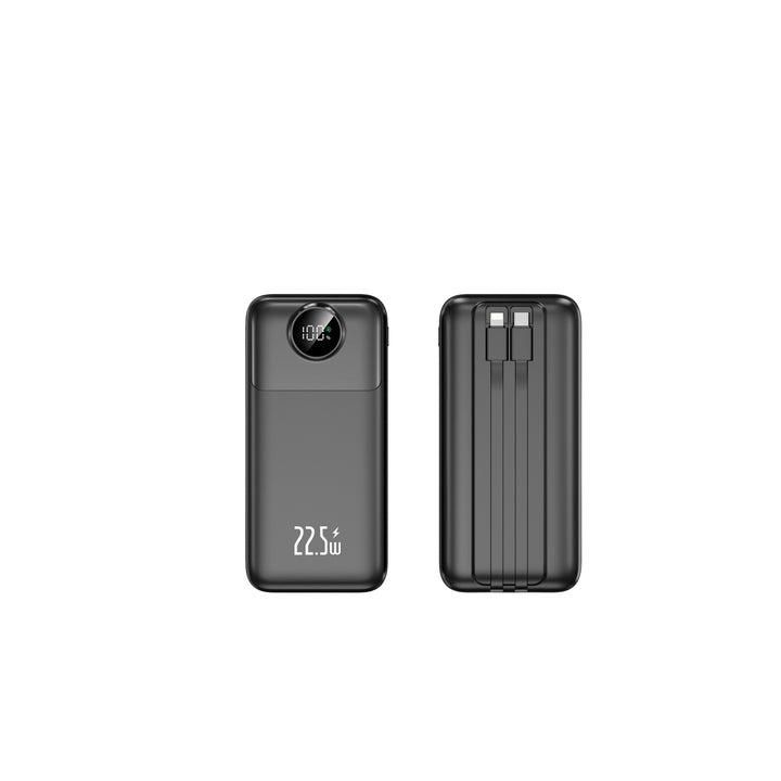 Compact power bank with integrated charging cables and digital charge level indicator Bowlift