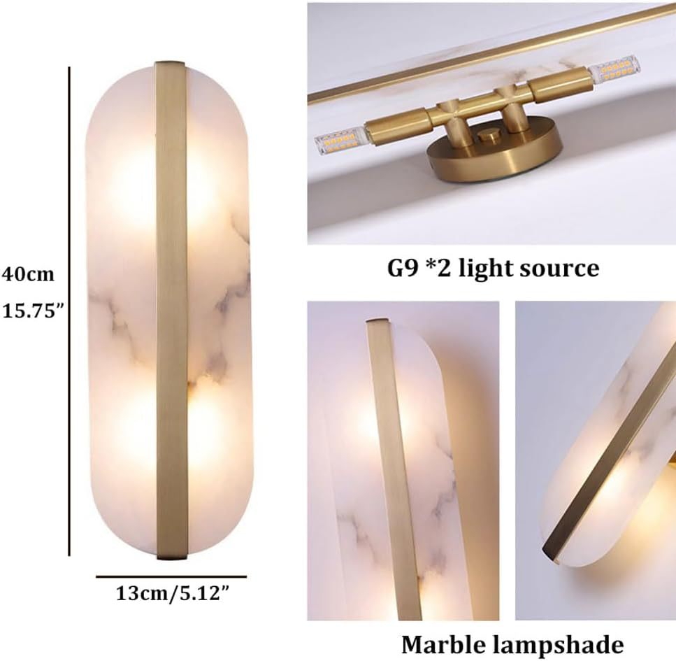 Modern marble oval wall sconce with brass accent and dual pin lamp holders Bowlift