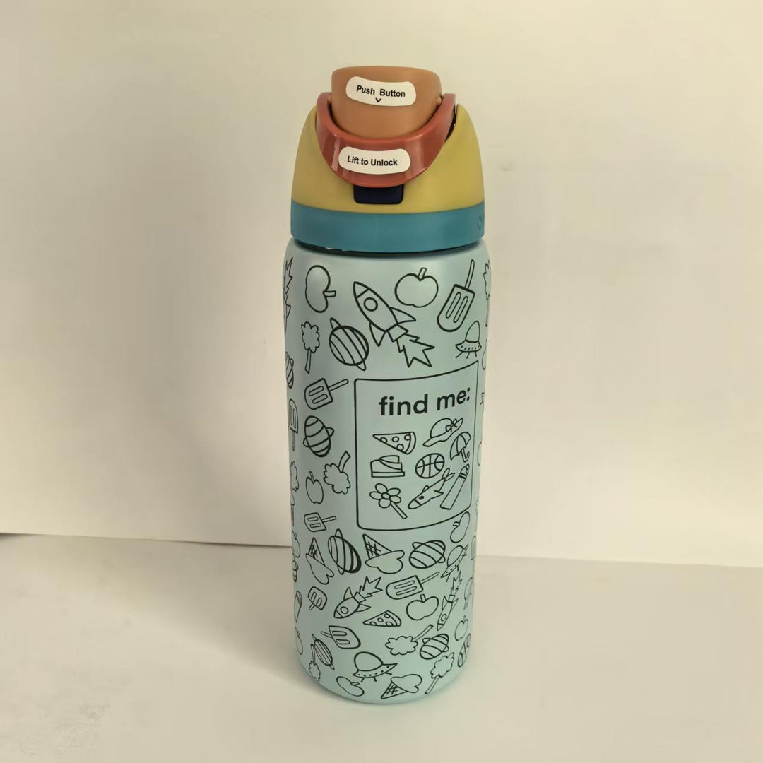 Double-Wall Vacuum Insulated Stainless Steel Travel Bottle With Flip Straw Leakproof Lid And Character Print
