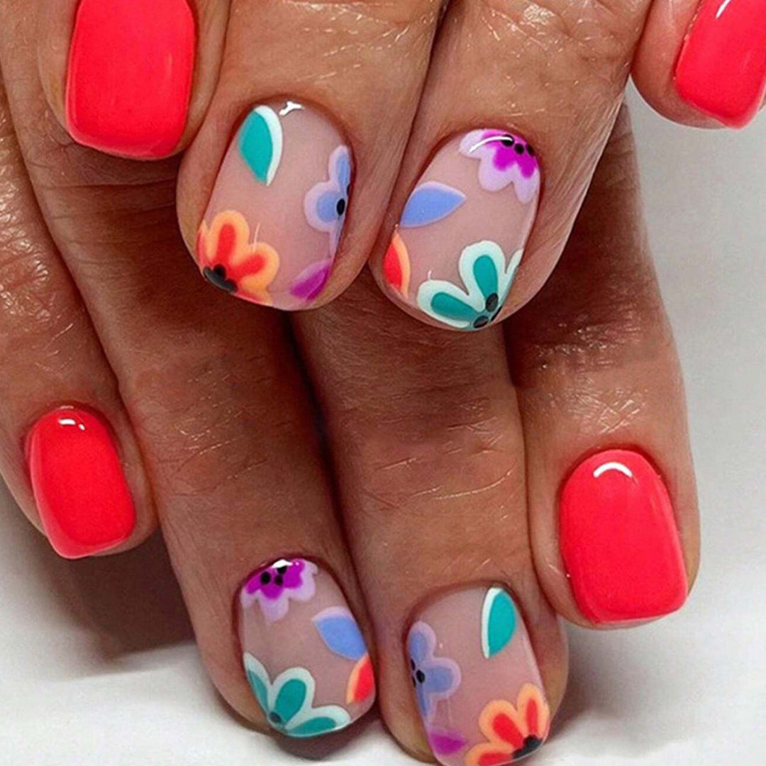 Artificial nail set with colorful flower designs Bowlift