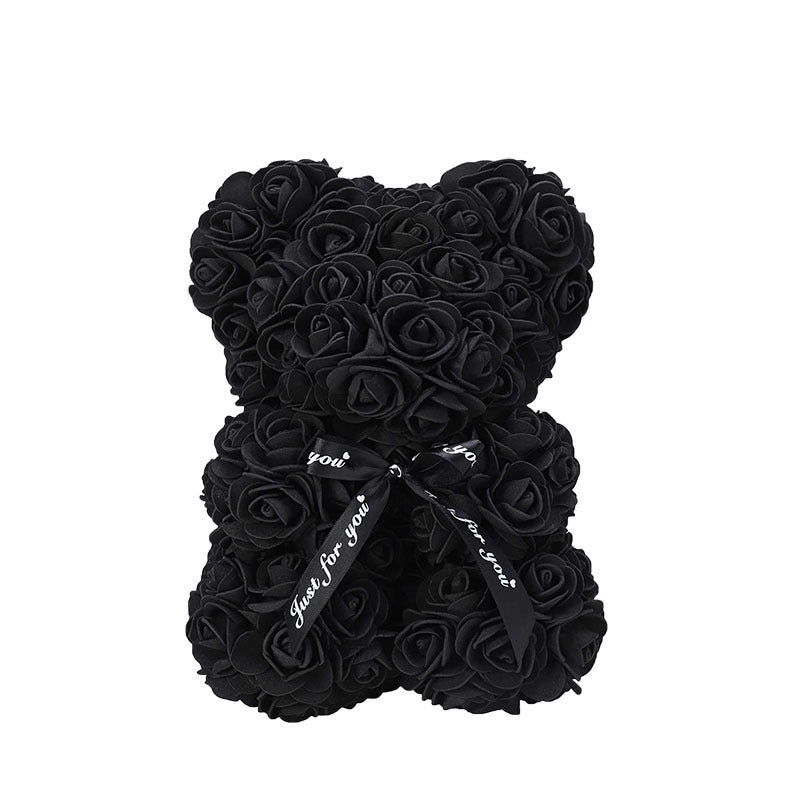 Handcrafted Foam Rose Teddy Bear Gift Sculpture With Satin Ribbon