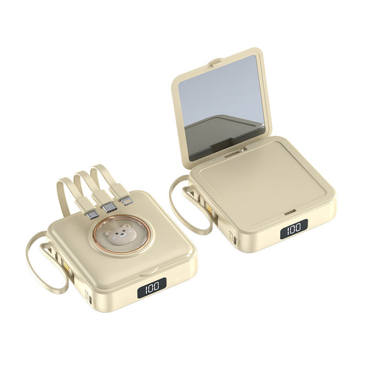 Compact power bank with integrated mirror and multifunction charging cable Bowlift