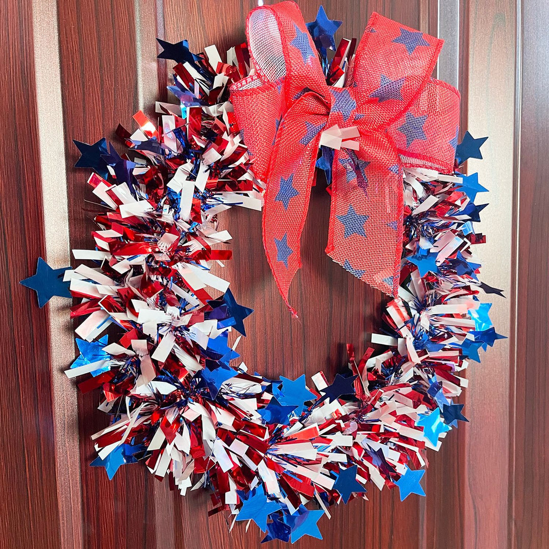 Unisex decorative door wreath with star confetti and large bow Bowlift