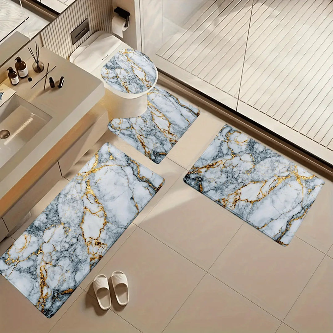 Artistic Marble Print Bath Mat Set Bowlift