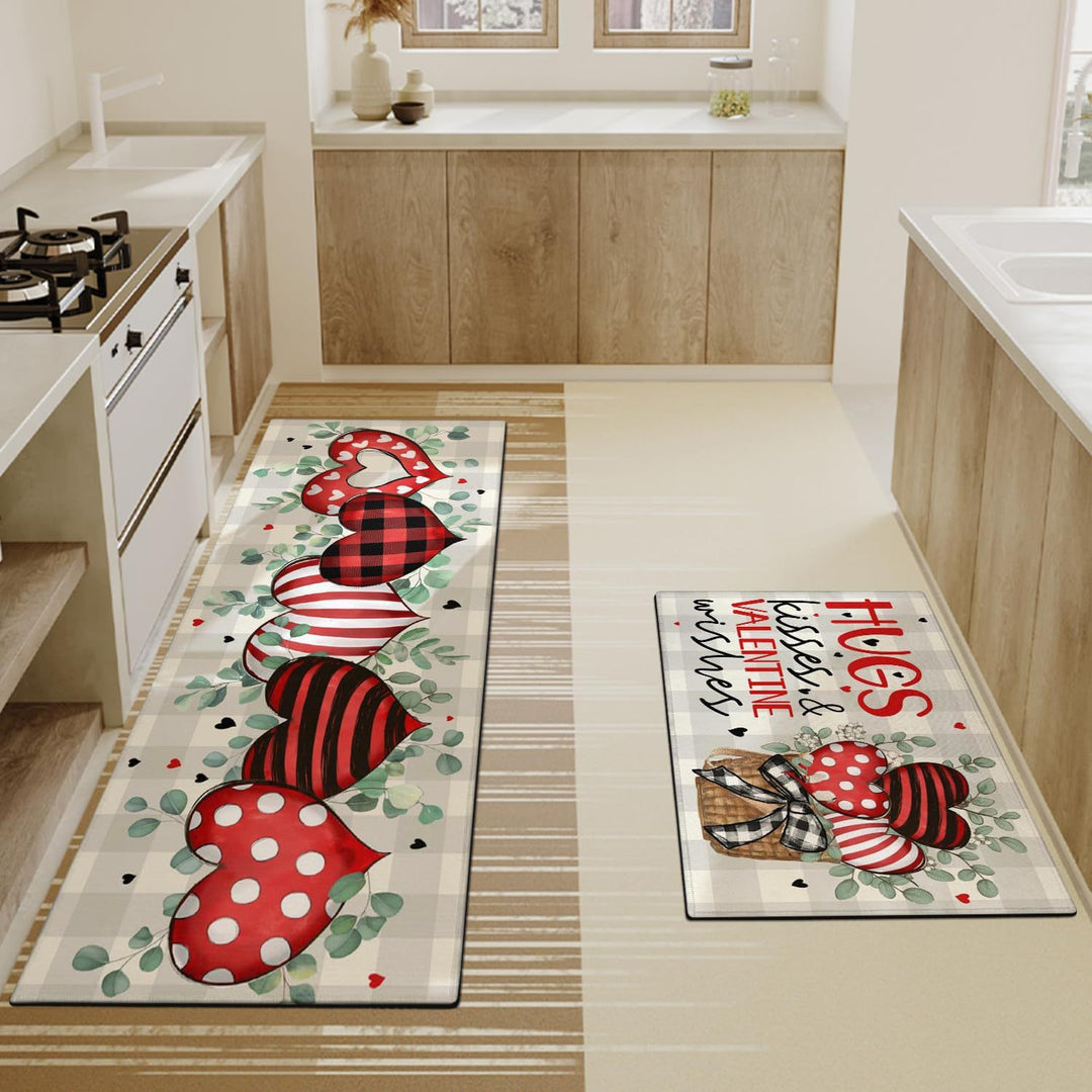 Heart-Themed Kitchen Runner Mat Bowlift
