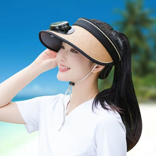 Adjustable sunshade for with removable solar fan and breathable straw effect Bowlift