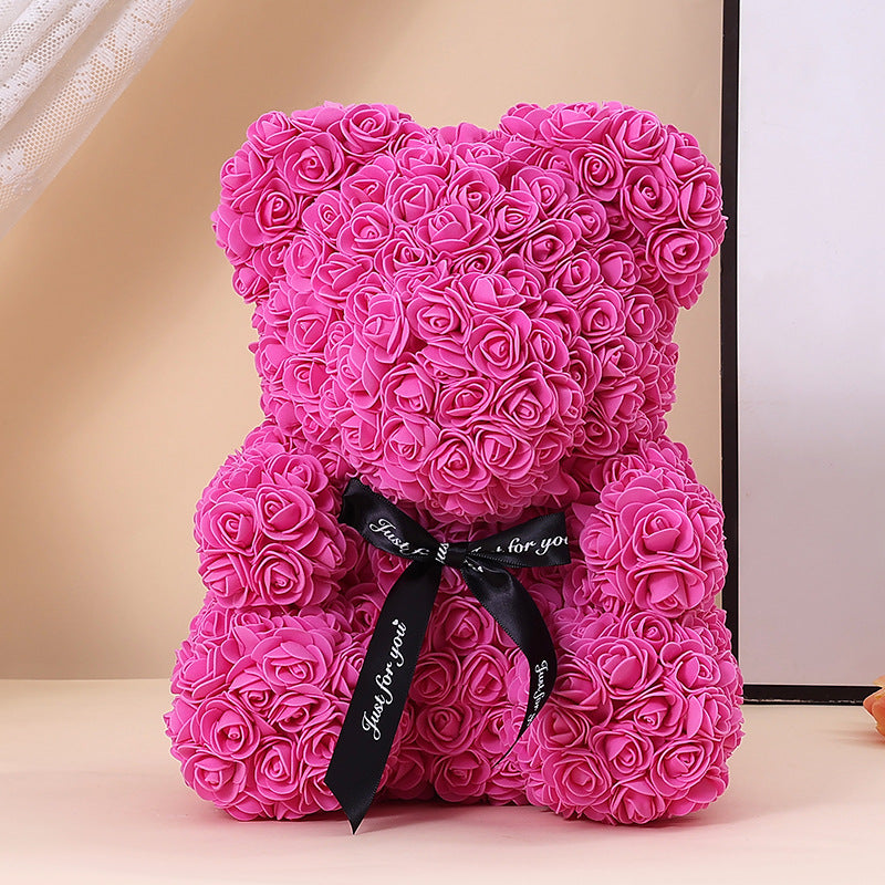 Foam Rose Teddy Bear Gift Sculpture With Satin Ribbon Bow