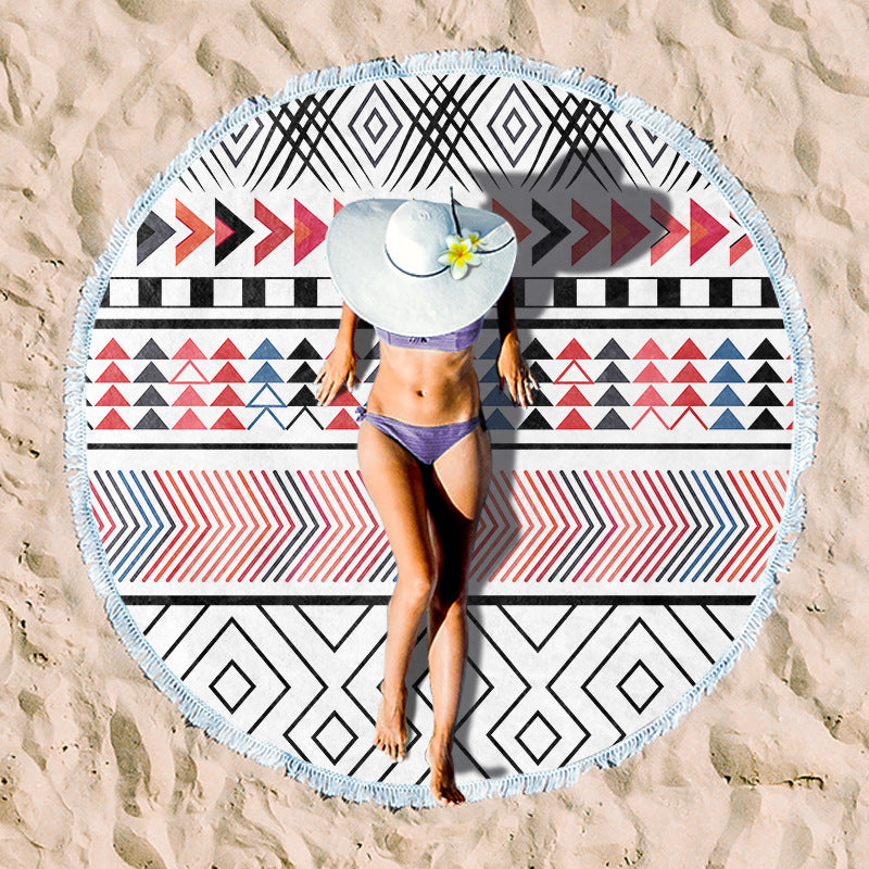 Round beach towel with floral fringe pattern Bowlift