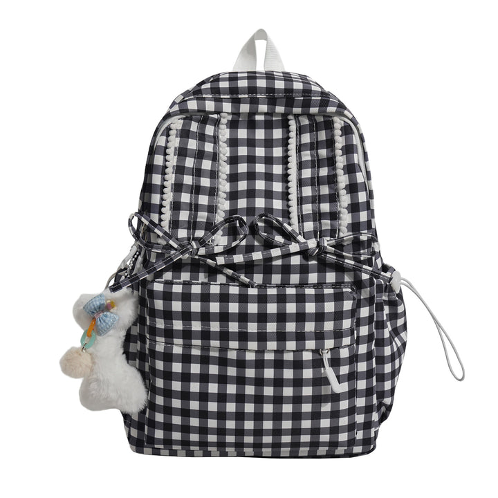 Charming Checked Pattern Backpack Bowlift