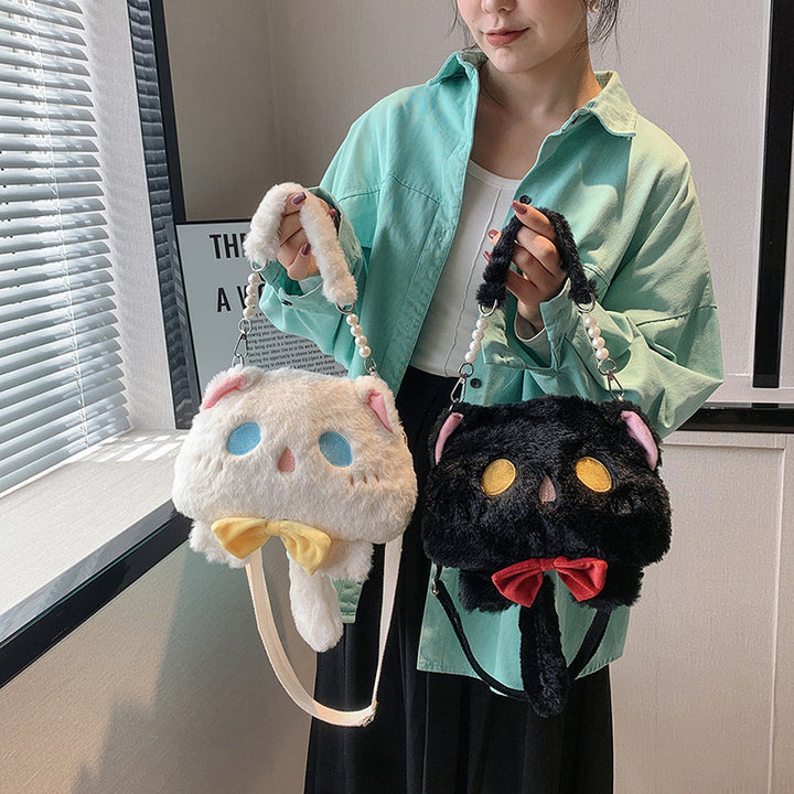 Plush Shoulder Bag with Cat Design Bowlift