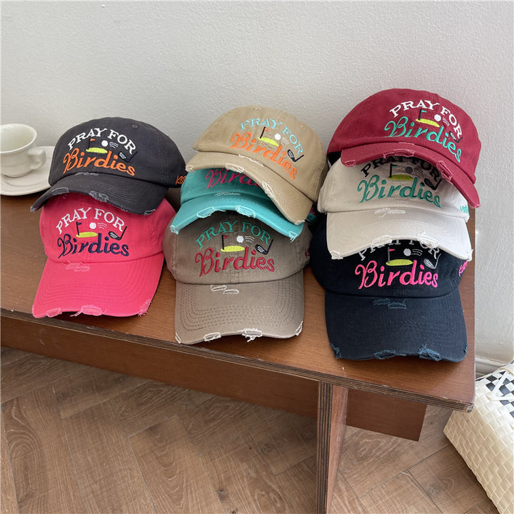 Women's Casual Distressed Embroidered Baseball Cap Bowlift