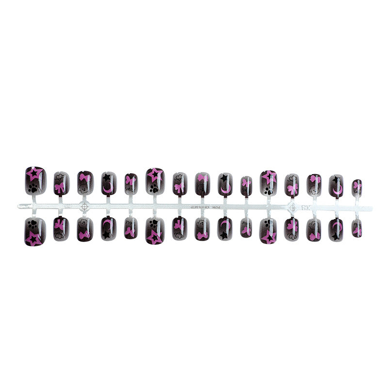 Artistic Press-On Nail Set with Star and Bow Designs