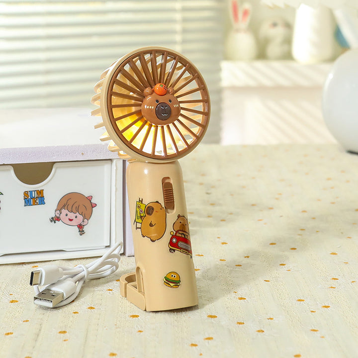 Women's Portable Mini Hand Fan with Creative Animal Designs Bowlift