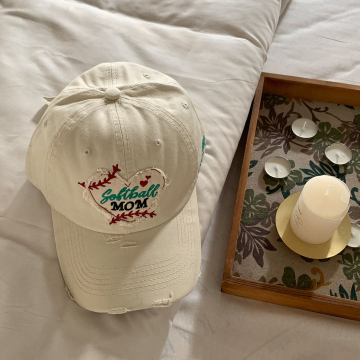 Women's Embroidered Softball Mom Cap Bowlift