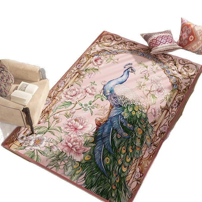 Ornamental Peacock Design Area Rug Bowlift