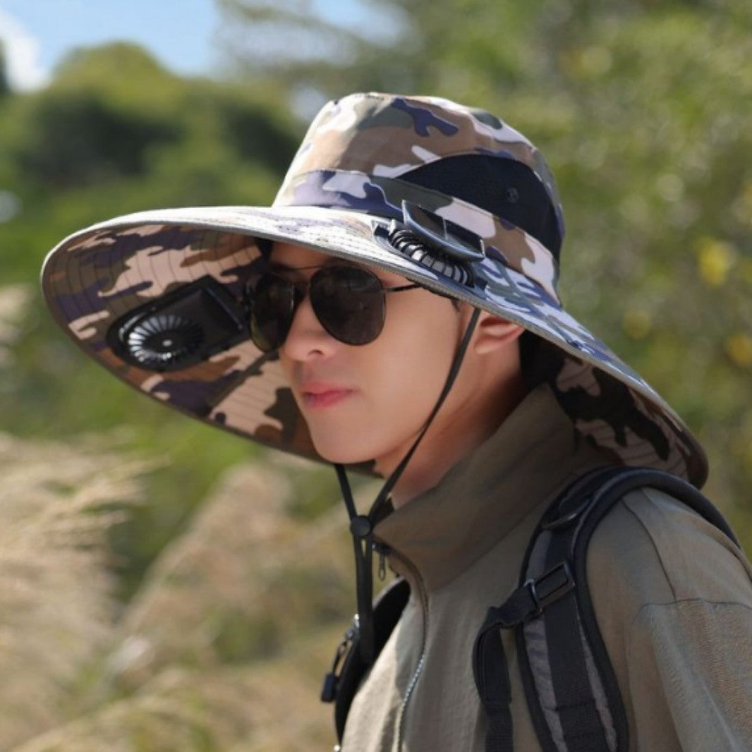 tactical fishing hat with wide brim, mesh ventilation and adjustable chin strap Bowlift
