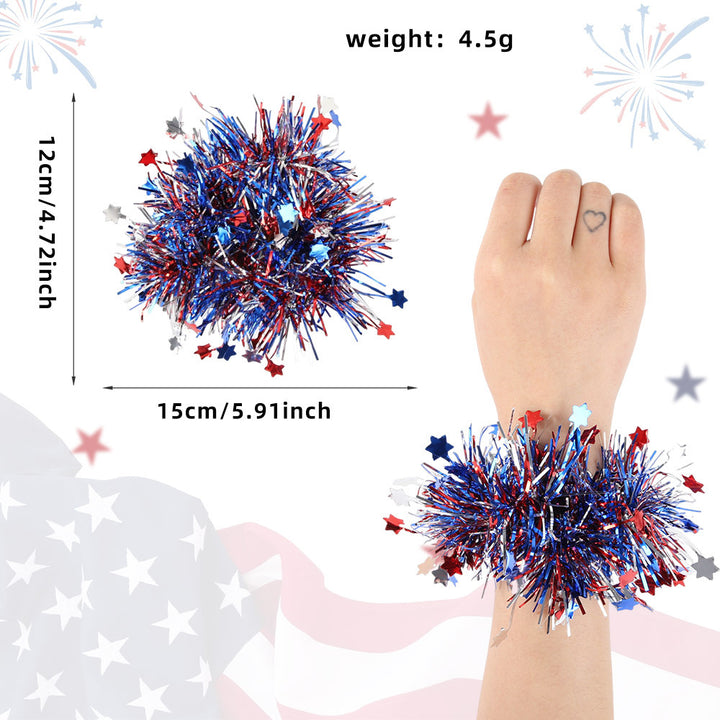 Independence Day festive tinsel pom-pom elastic wrist cuff Bowlift