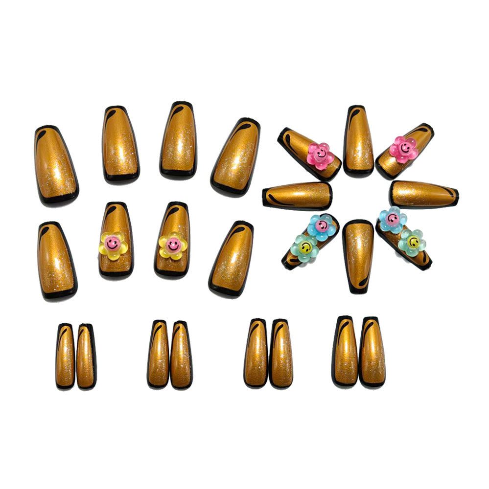 Artificial nails with eye-catching glitter and colorful floral appliqués Bowlift
