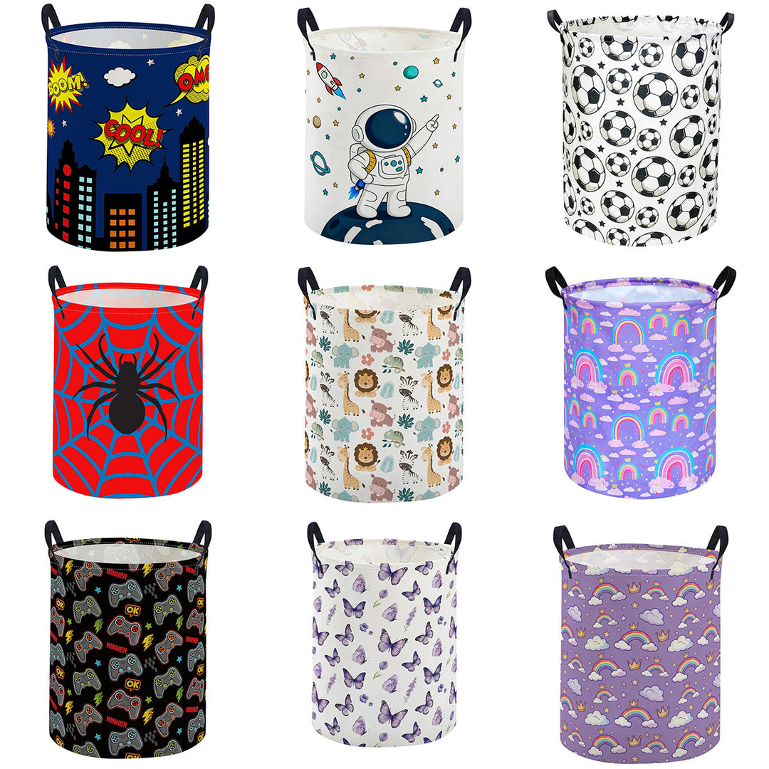 Collapsible Round Fabric Laundry Hamper With Butterfly Print Reinforced Carry Handles Waterproof Liner