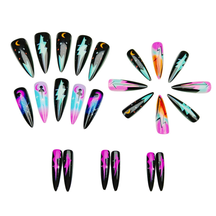 Creative artificial nails with neon light flash design Bowlift