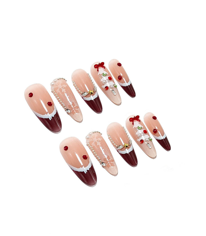 Artificial Christmas art nails with festive design Bowlift